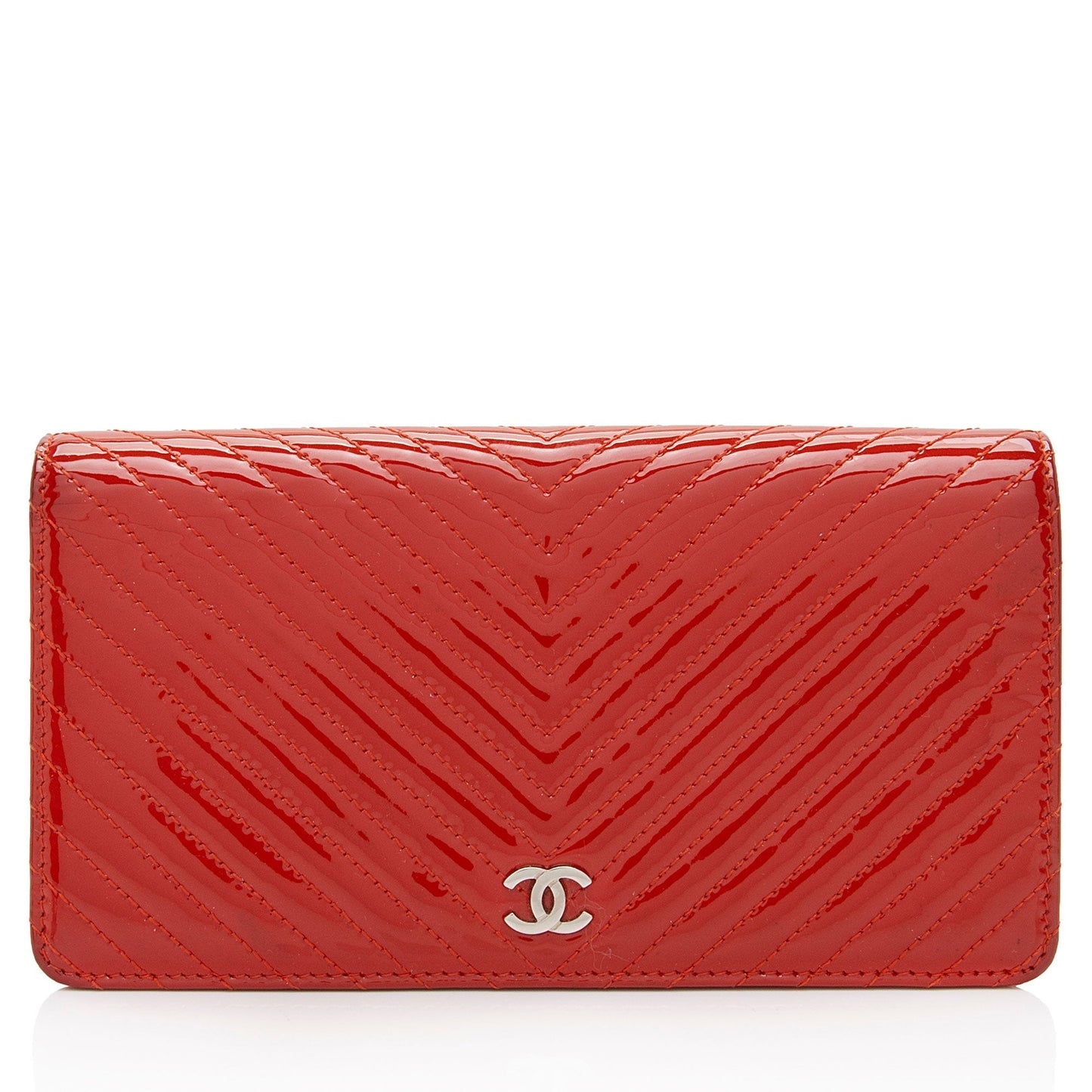 Luxury Chanel Chevron Patent Leather Yen Wallet (SHF-dr7rcl)