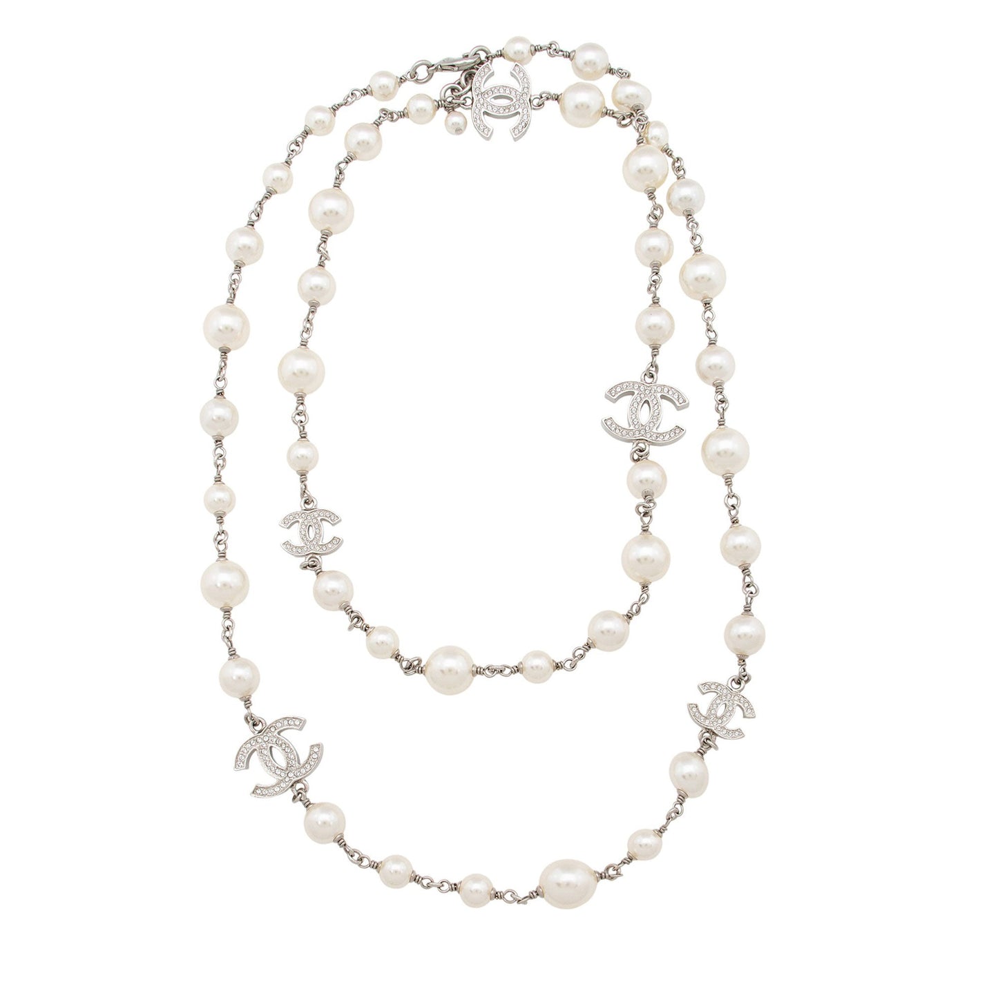 Chanel Crystal Pearl CC Long Necklace