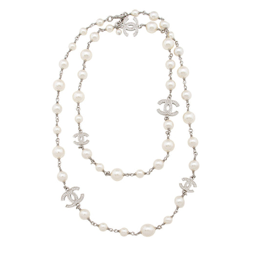 Chanel Crystal Pearl CC Long Necklace