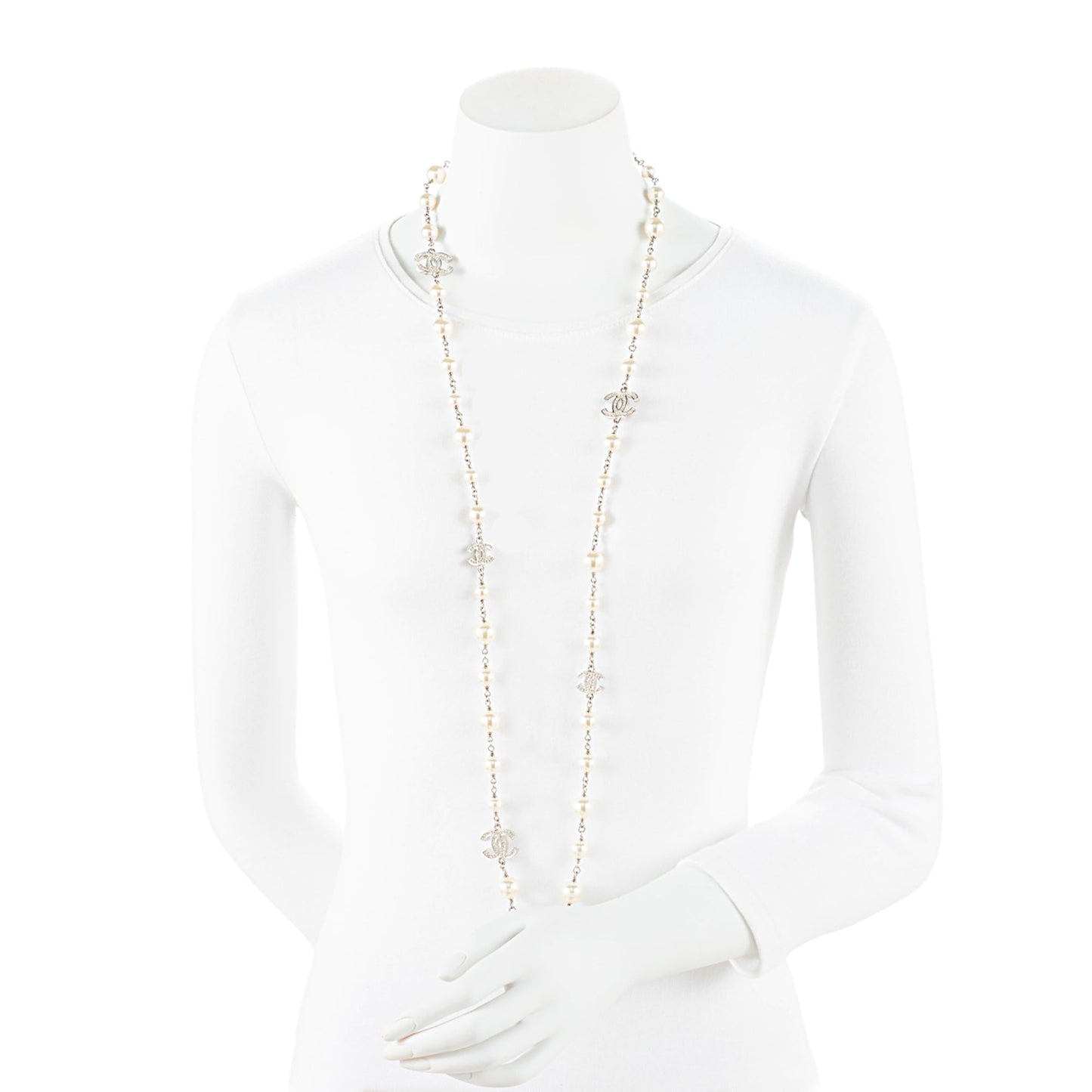 Chanel Crystal Pearl CC Long Necklace