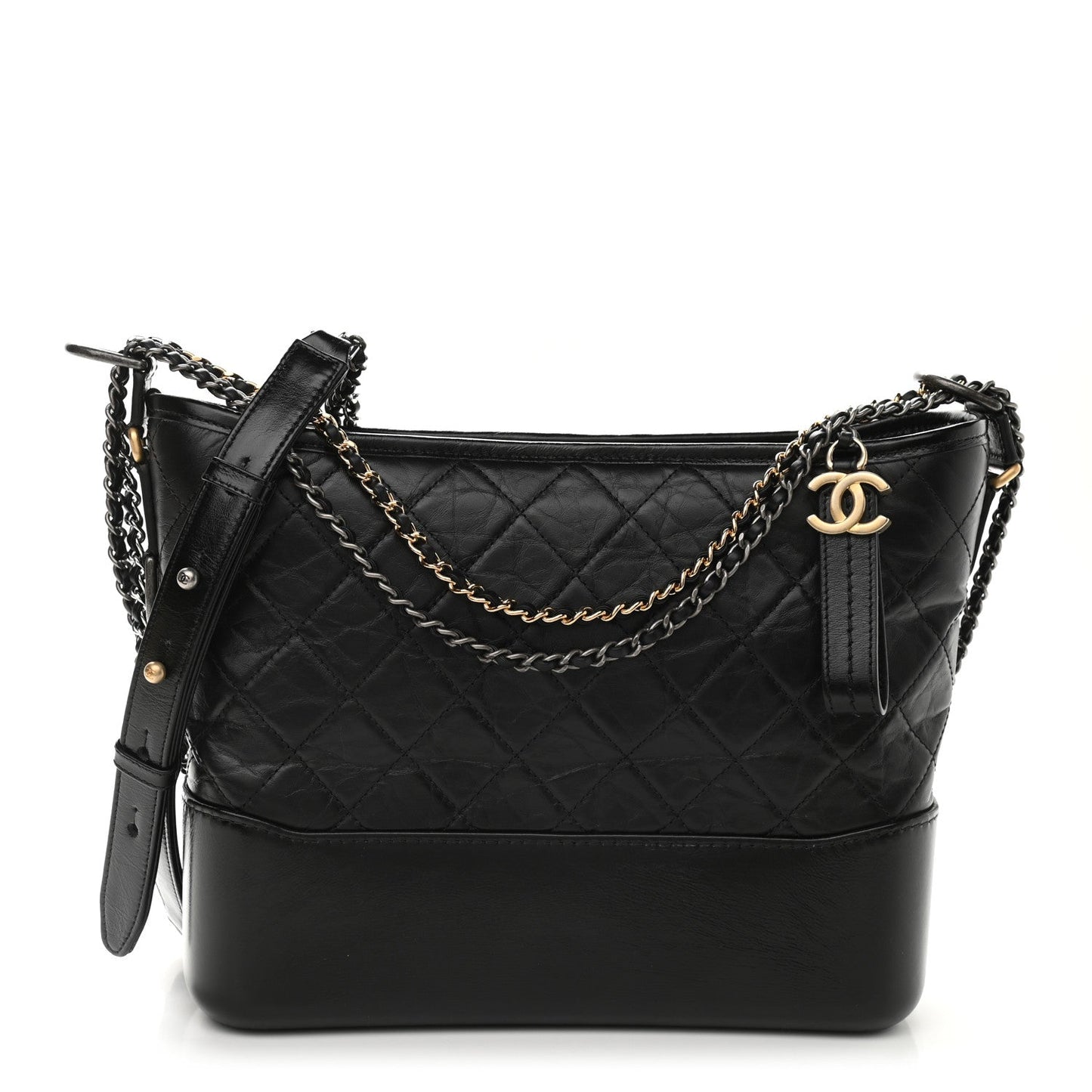 Luxury Chanel Aged Calfskin Quilted Medium Gabrielle Hobo Black