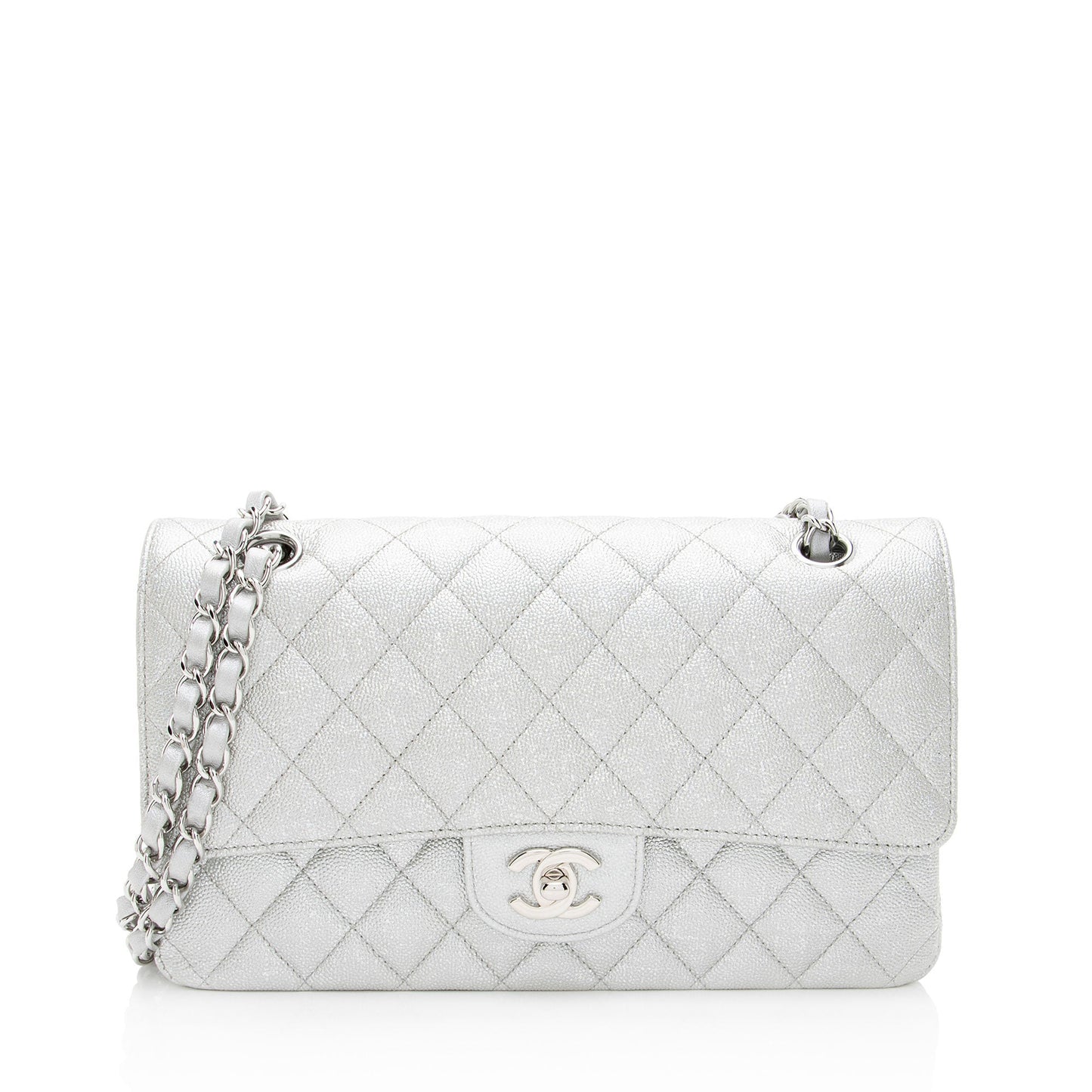 Chanel Glittered Metallic Caviar Leather Classic Medium Double Flap Bag
