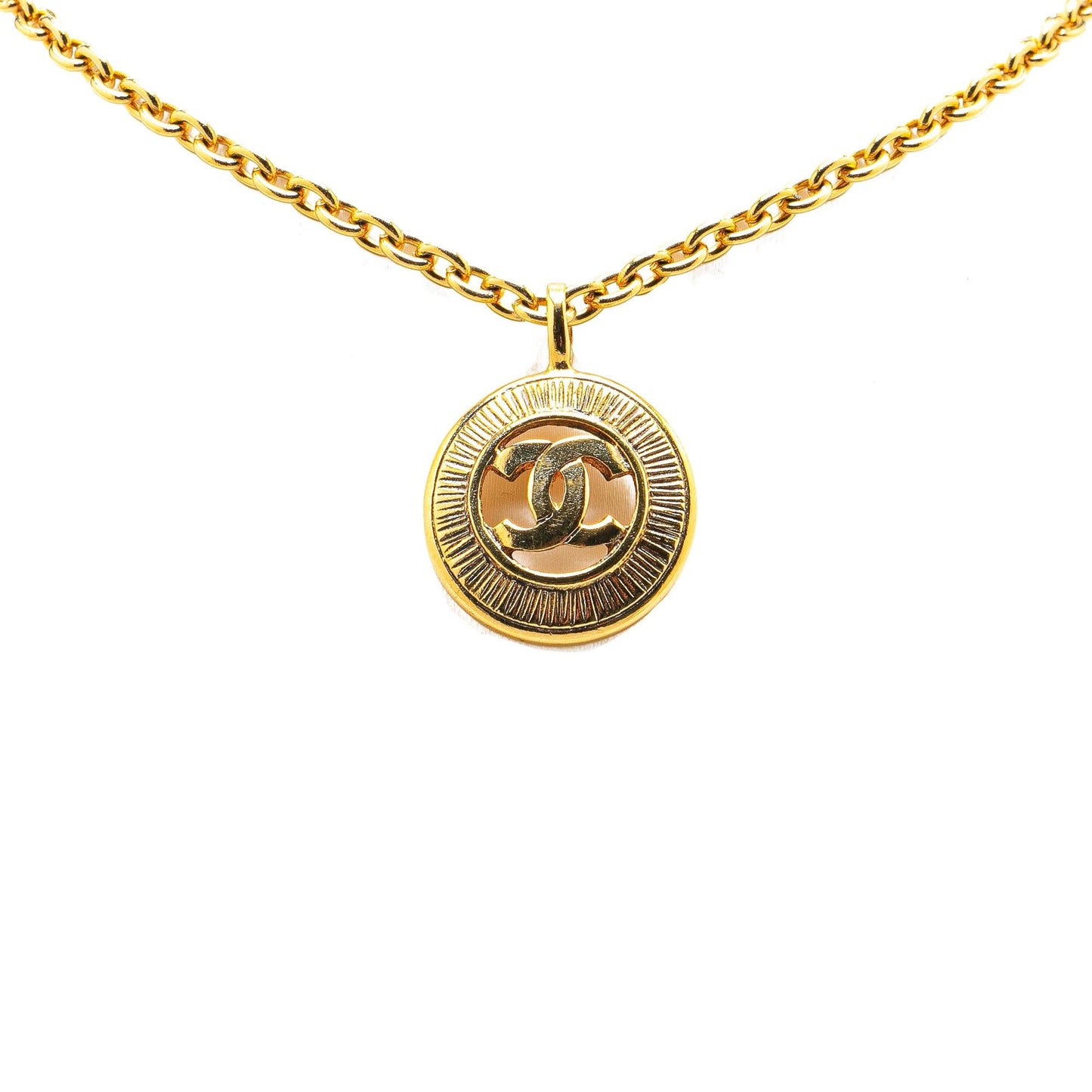 Chanel Gold Plated CC Round Pendant Necklace