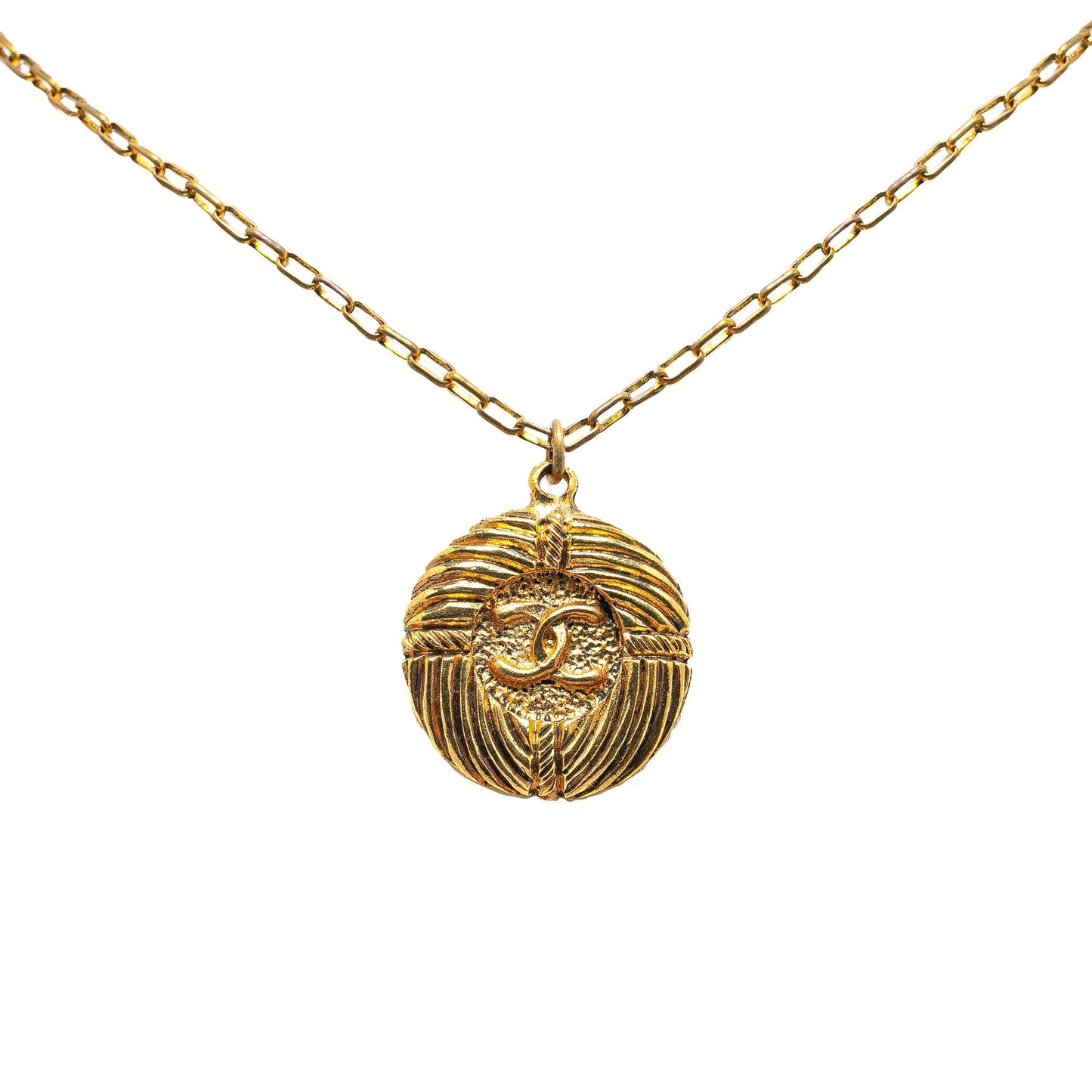 Chanel Gold Plated CC Round Pendant Necklace