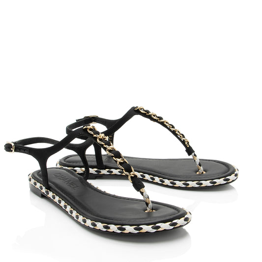 Chanel Grosgrain Chain Thong Sandals  - Size 7C / 37C