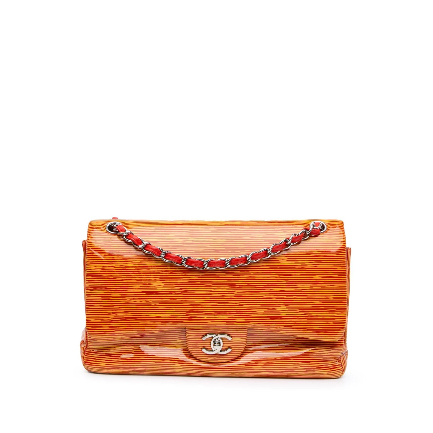 Chanel Jumbo Classic Patent Stiped Double Flap