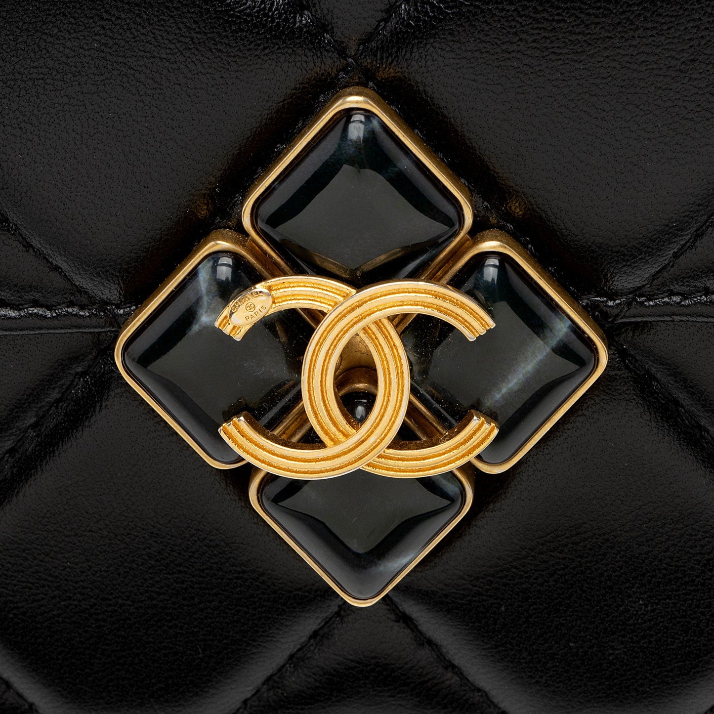 Chanel Lambskin Diamond Lock Card Holder on Chain