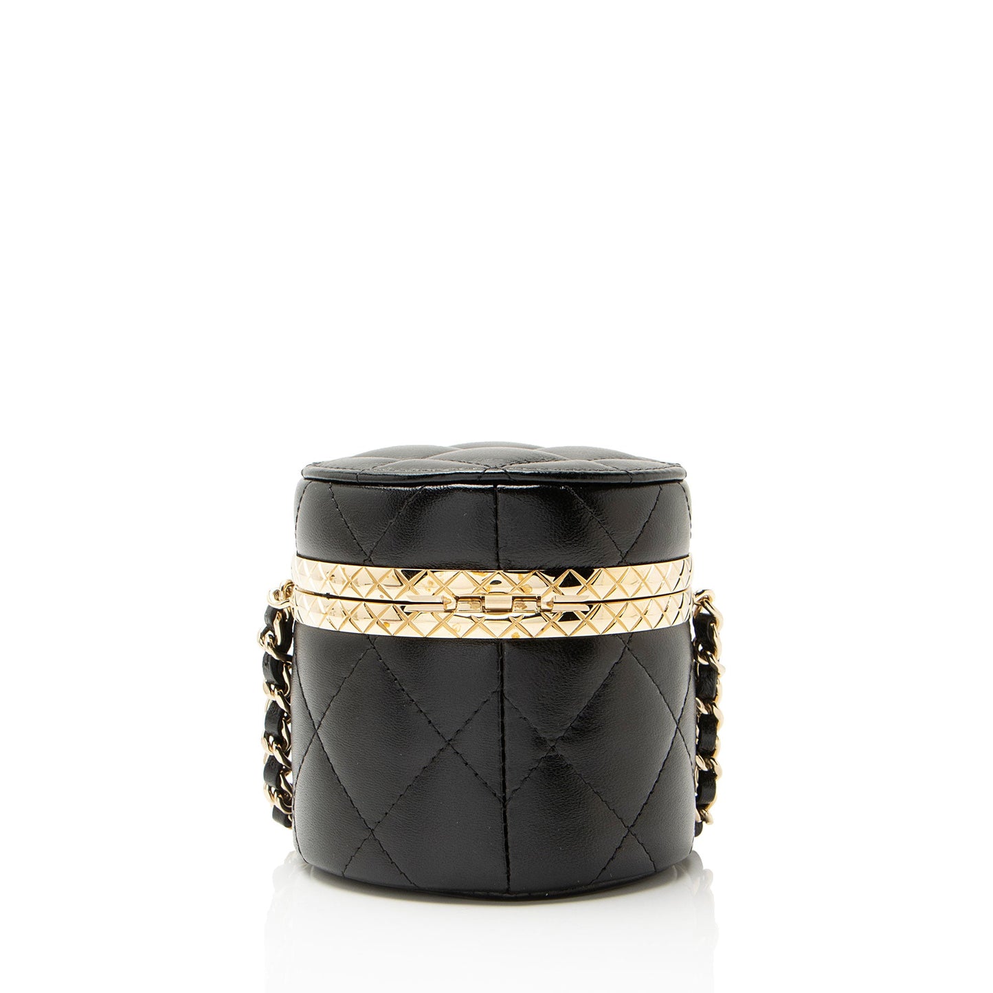 Chanel Lambskin Lock Frame Round Mini Vanity Case with Chain