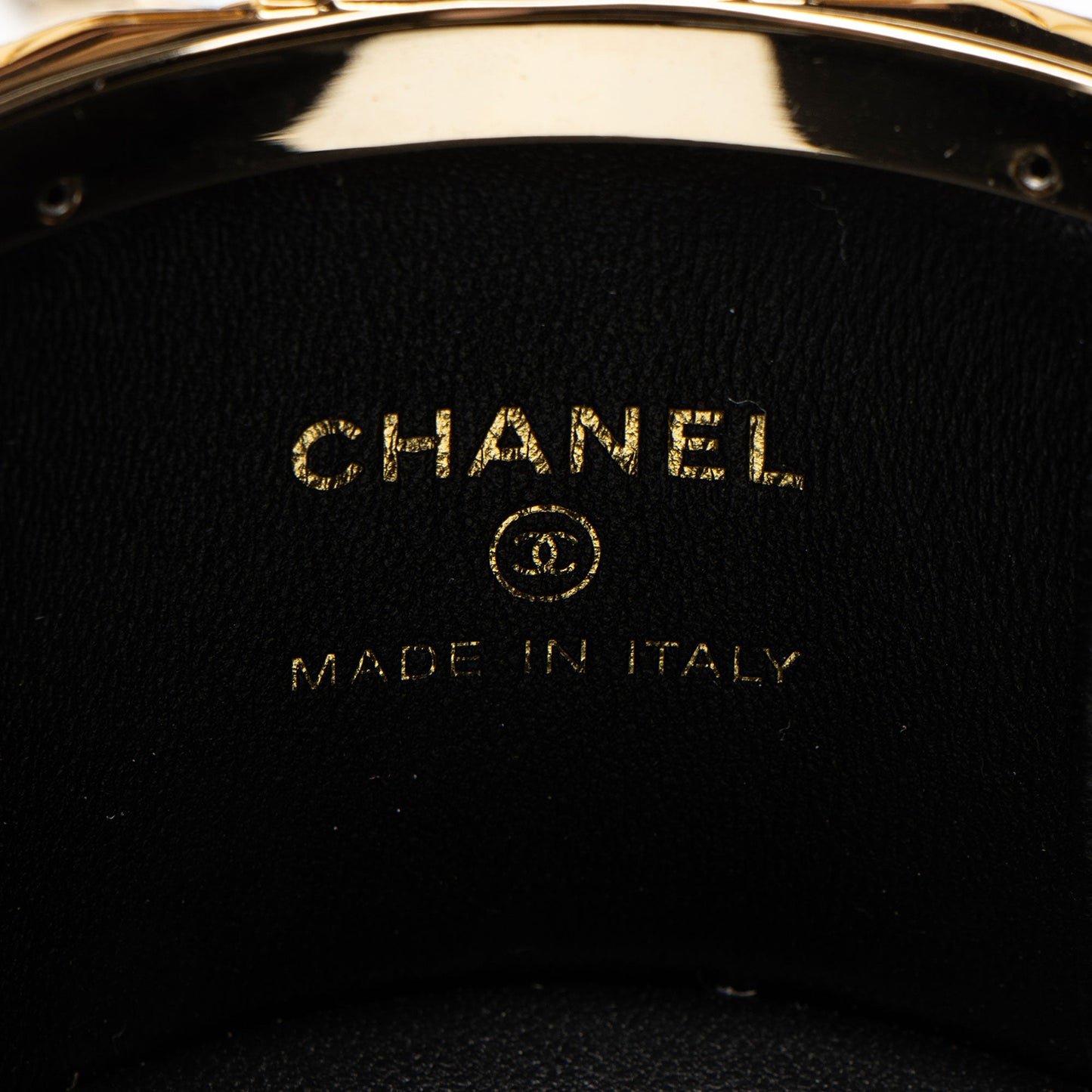 Chanel Lambskin Lock Frame Round Mini Vanity Case with Chain