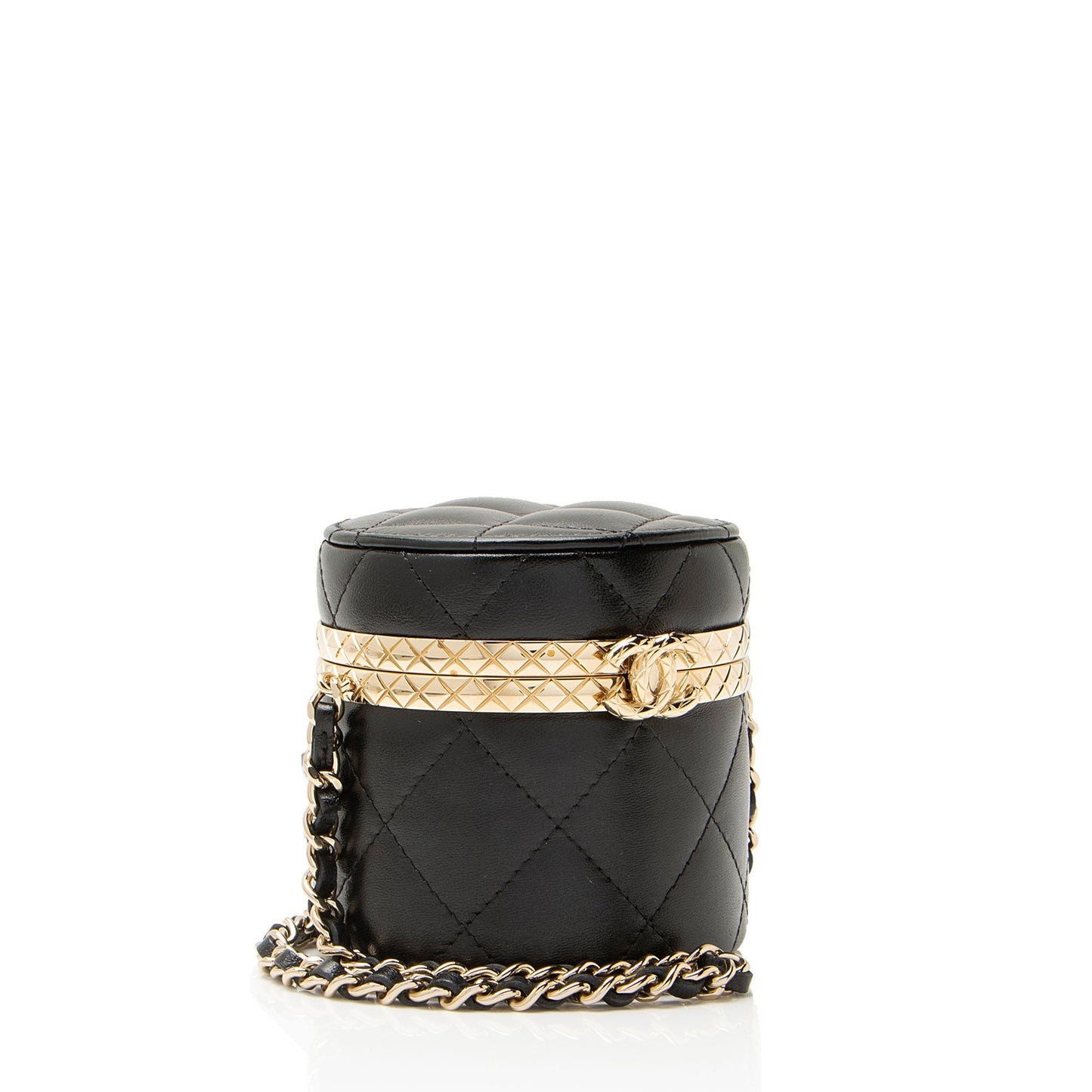 Chanel Lambskin Lock Frame Round Mini Vanity Case with Chain