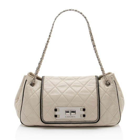 Chanel Lambskin Mademoiselle Lock East West Accordion Shoulder Bag (SHF-L7kNwO)