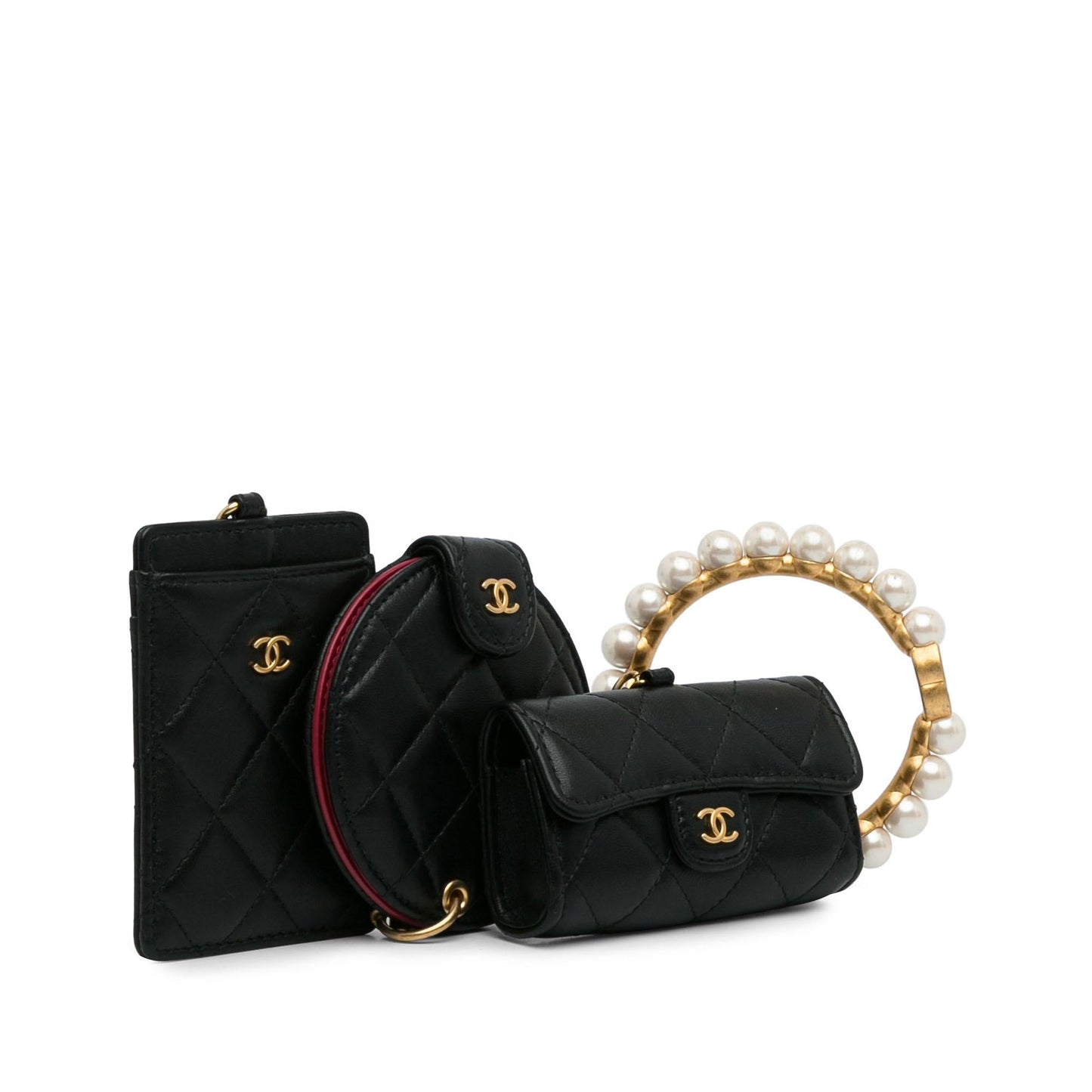 Chanel Lambskin Pearl Crown CC Wristlet Multi Pouches (SHG-ZnqXOL)
