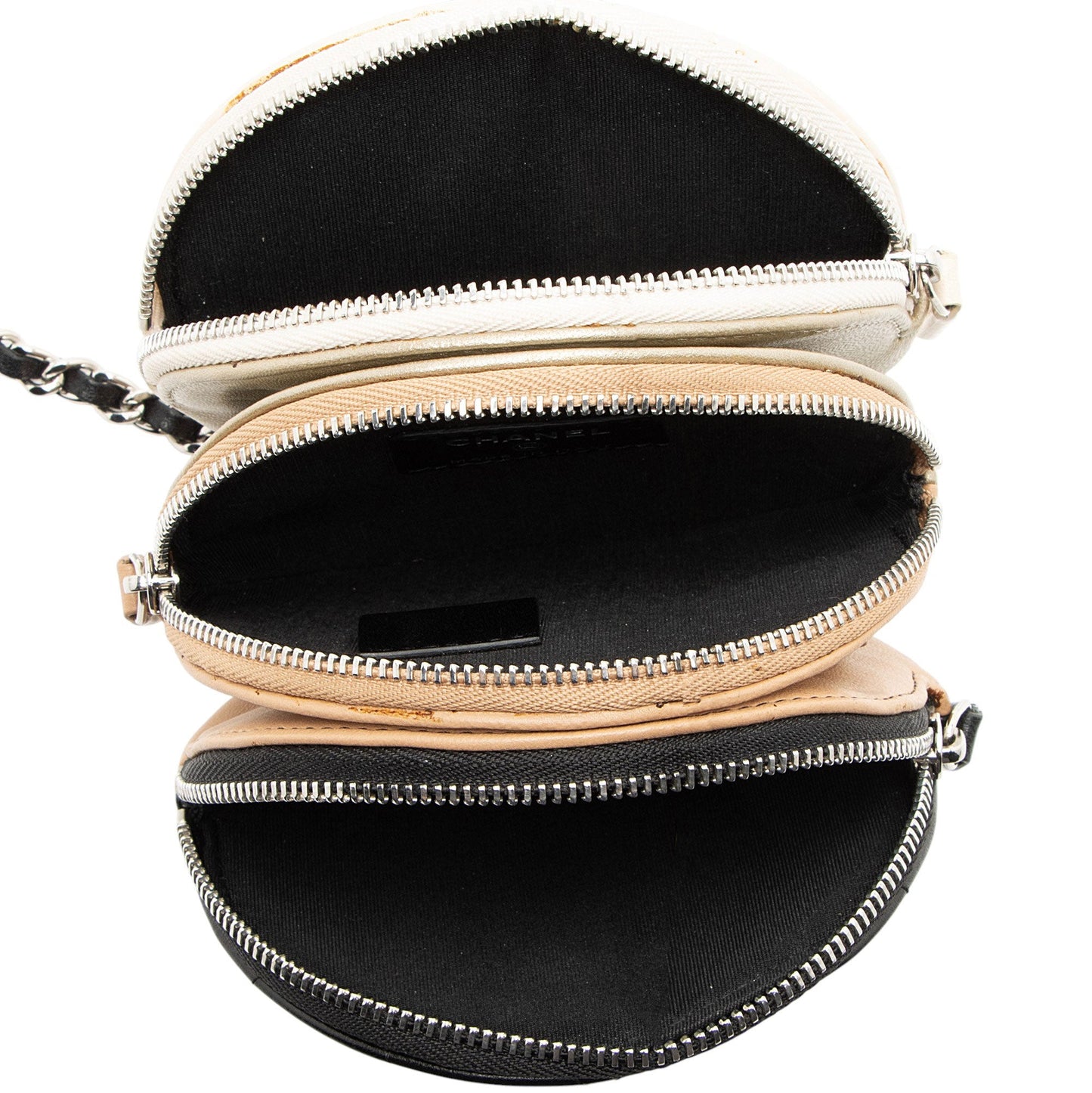 Chanel Lambskin Triple Zip Round Clutch with Chain