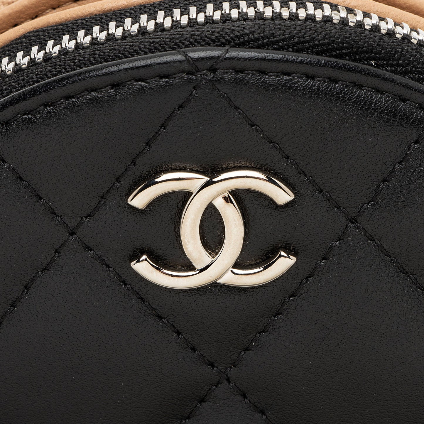 Chanel Lambskin Triple Zip Round Clutch with Chain