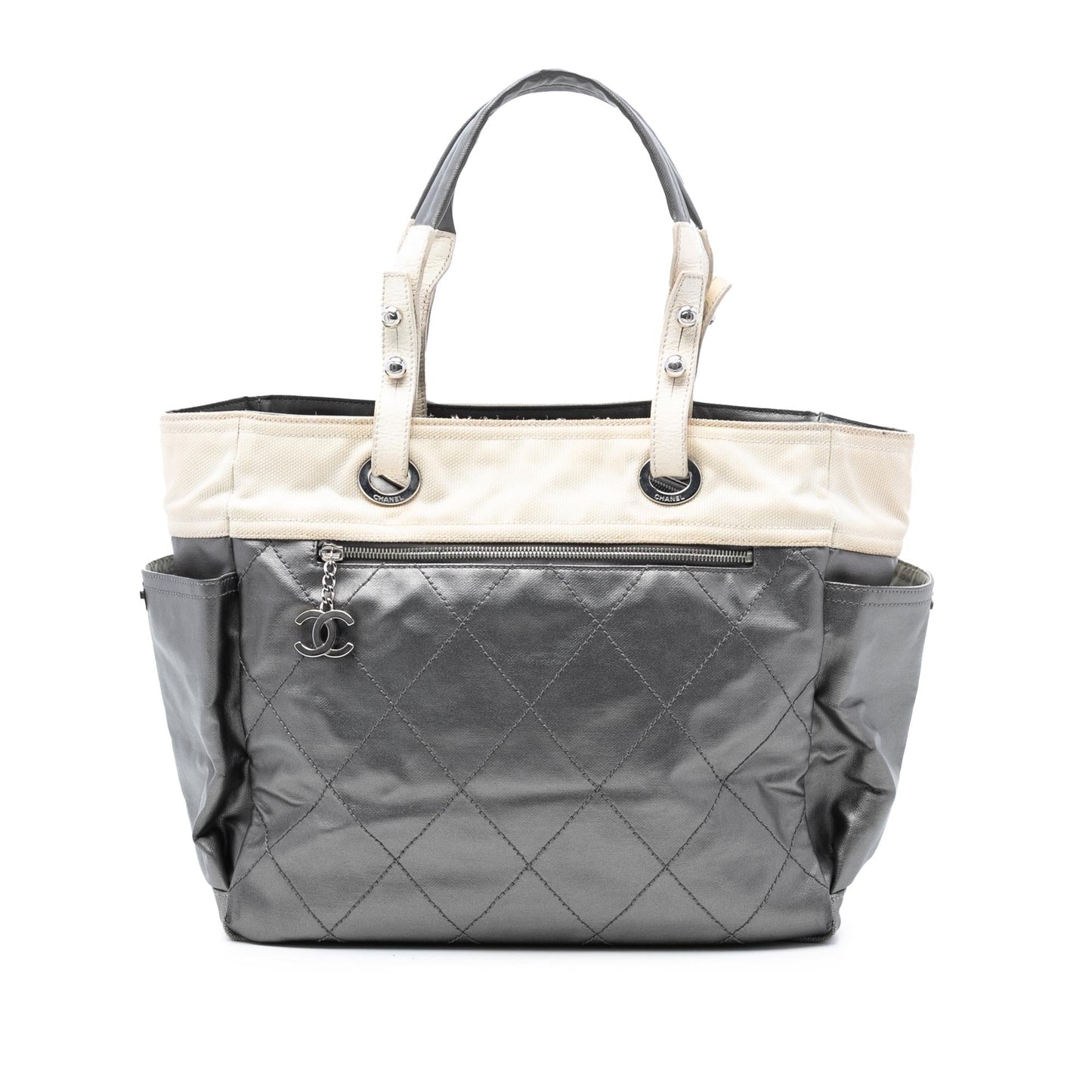 Chanel Large Bicolor Quilted Coated Canvas Paris Biarritz Tote