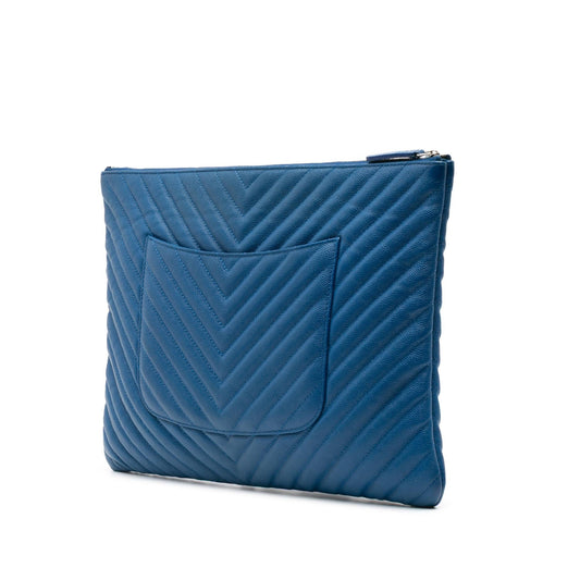 Chanel Large CC Chevron Caviar O Case Clutch