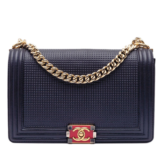 Chanel Large Lambskin Embossed Boy Cube Flap