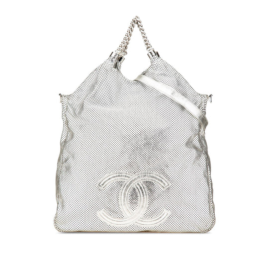 Chanel Large Metallic Glazed Calfskin Perforated Rodeo Drive Satchel