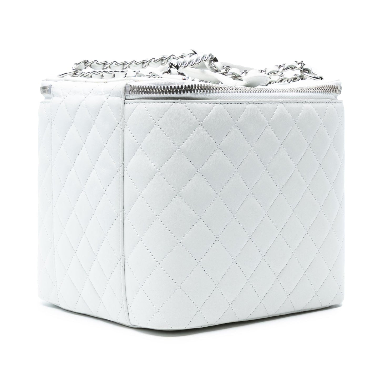 Chanel Large Quilted Lambskin Top Handle Jewelry Box With Chain