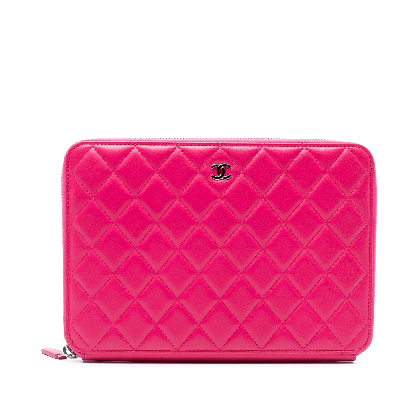 Chanel Large Quilted Lambskin Zip Around Organizer Clutch
