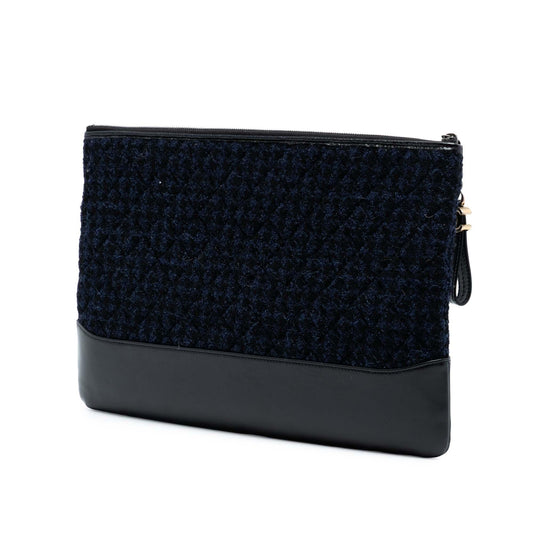 Chanel Large Tweed and Calfskin Embroidered Gabrielle O Case Clutch