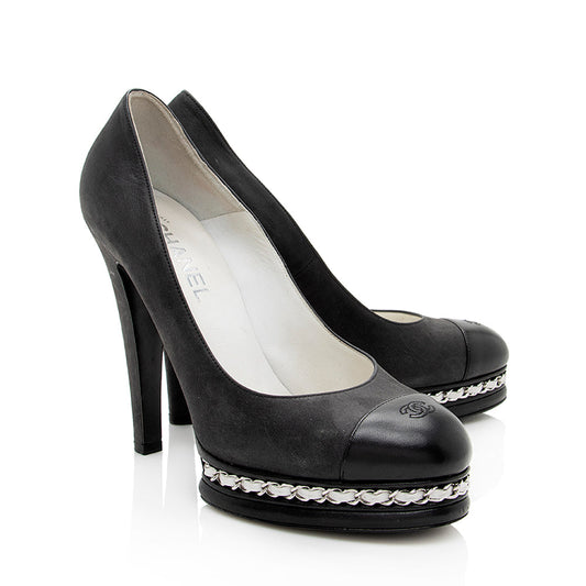 Chanel Leather CC Cap Toe Chain Platform Pumps - Size 11 / 41 (SHF-19331)