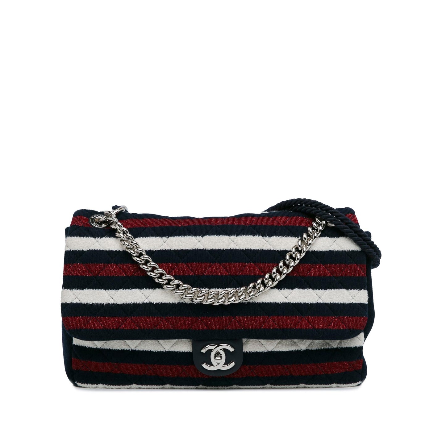 Chanel Maxi Multicolor Stripe Jersey Rope Flap (SHG-qrO2iH)