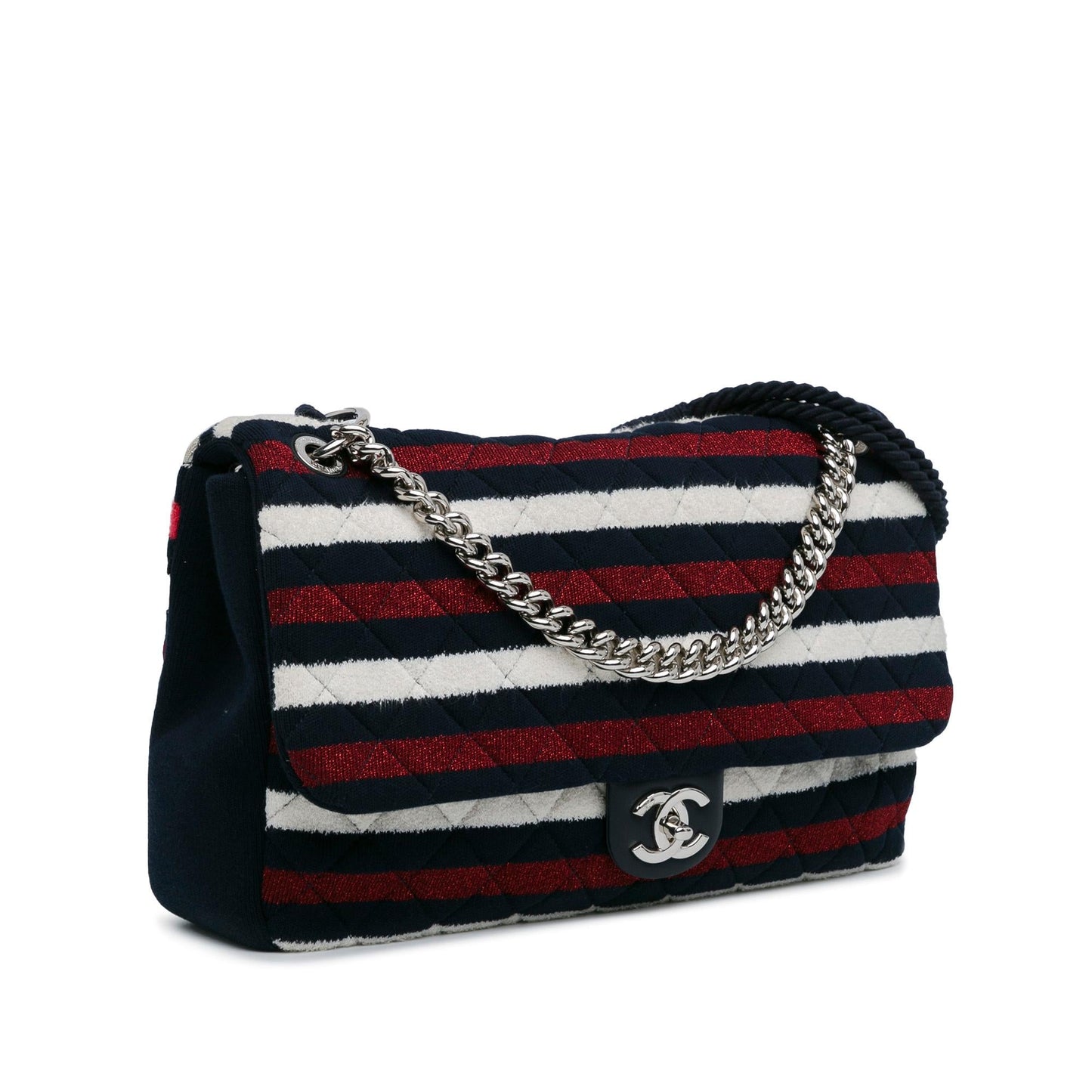 Chanel Maxi Multicolor Stripe Jersey Rope Flap (SHG-qrO2iH)