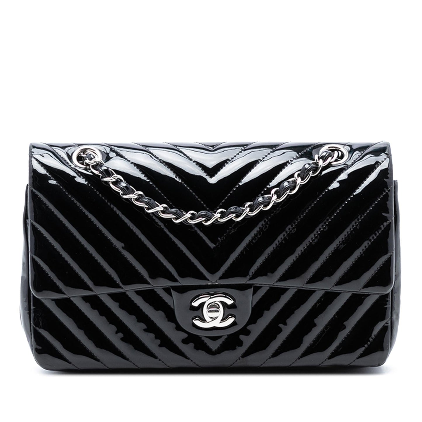Chanel Medium Classic Chevron Patent Double Flap