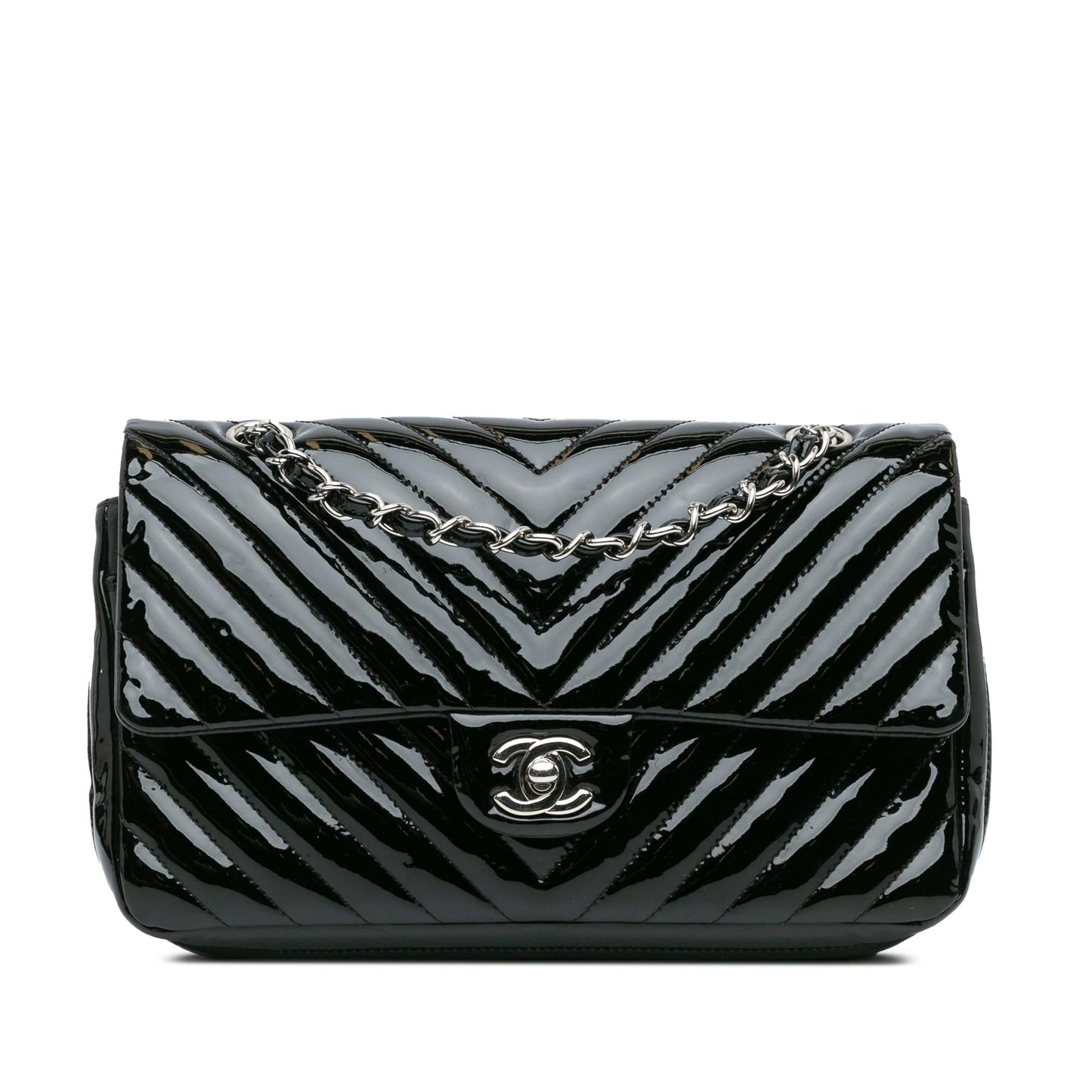 Chanel Medium Classic Chevron Patent Double Flap