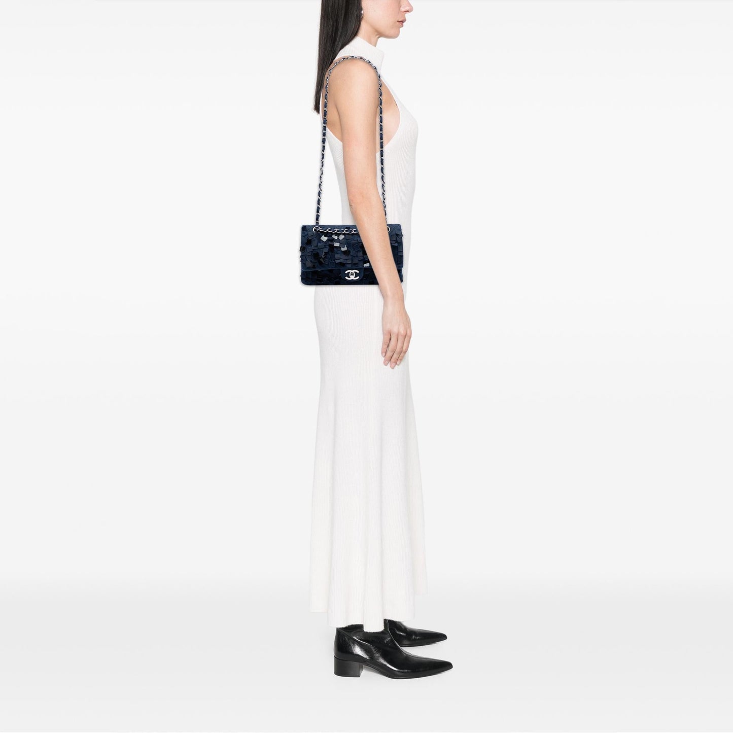 Chanel Medium Classic Satin Paillette Embellished Double Flap