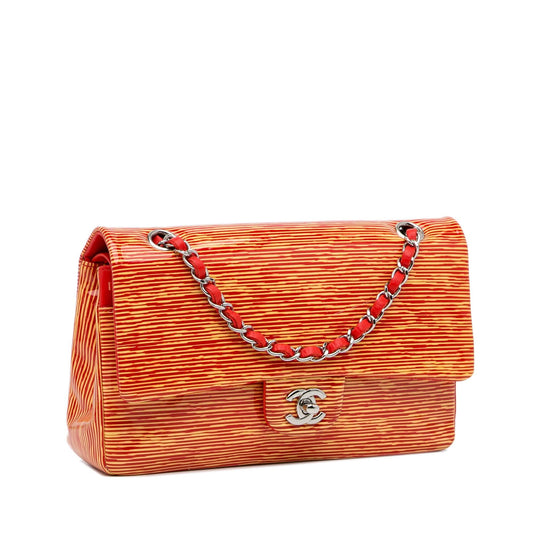 Chanel Medium Classic Striped Patent Double Flap (SHG-9oaXcP)