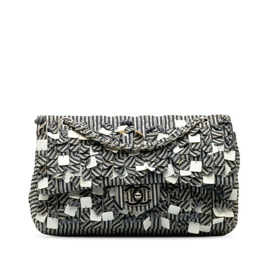 Chanel Medium Cotton Striped Double Flap (SHG-H6a1oN)