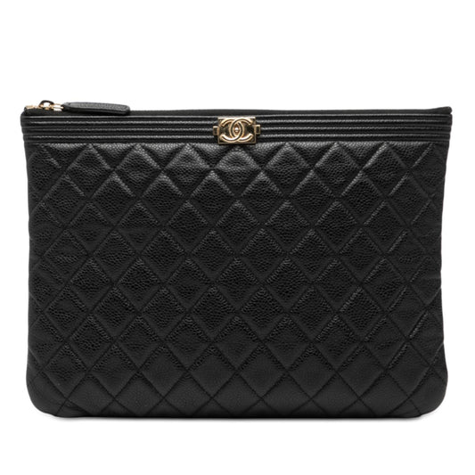 Chanel Medium Quilted Caviar Boy O Case Clutch