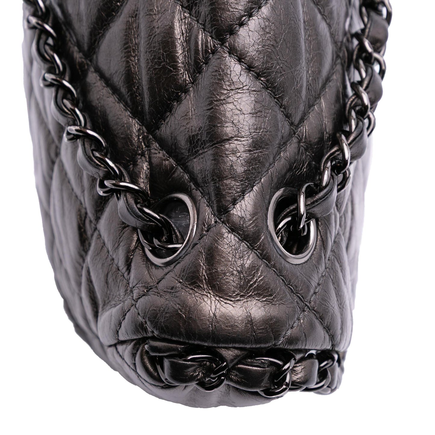 Chanel Medium Quilted Metallic Aged Calfskin Chain Me Flap