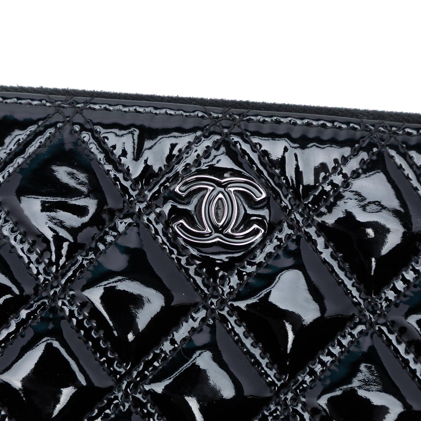 Chanel Medium Quilted Patent Double Stitch O Case Clutch
