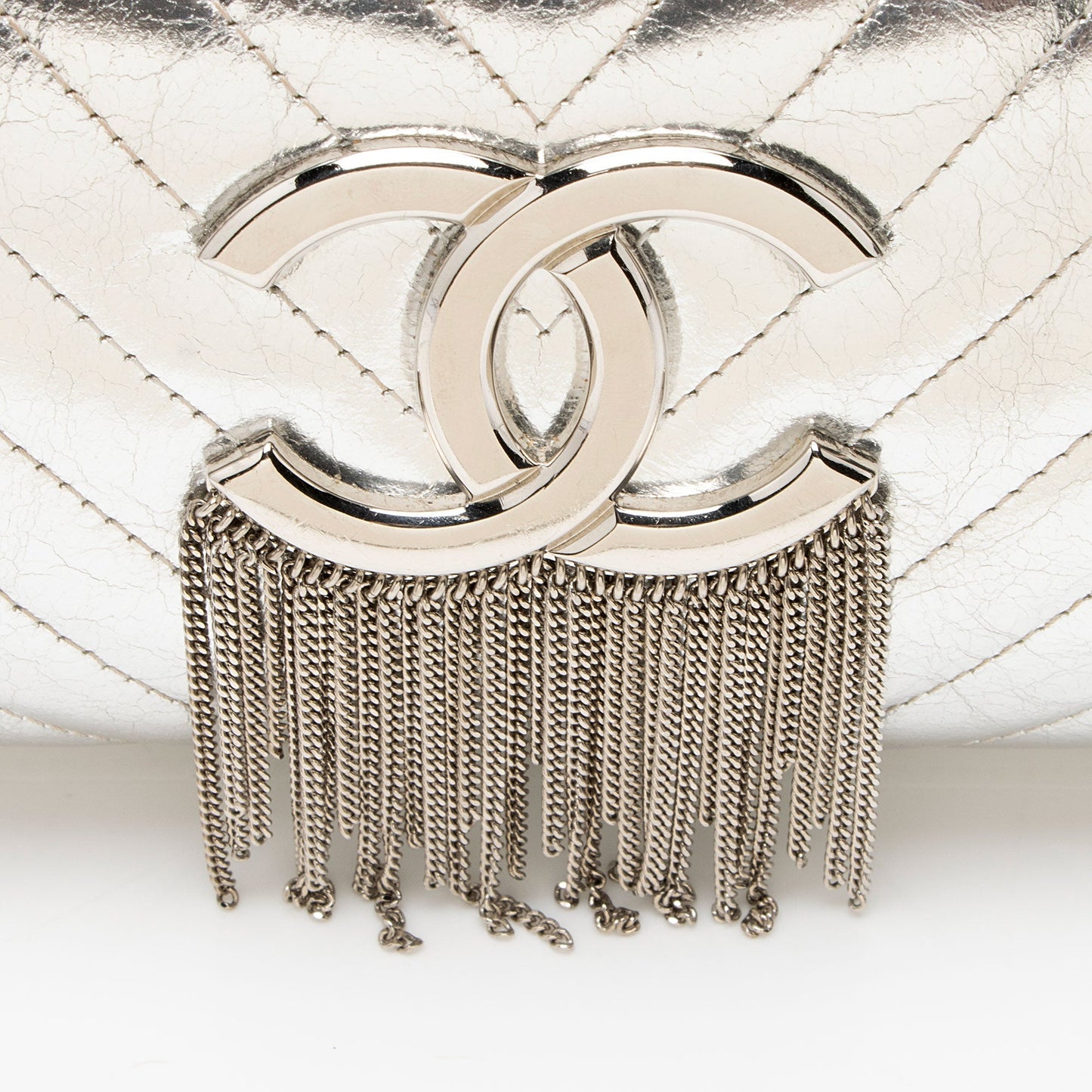 Chanel Metallic Crumpled Lambskin Fringe Clutch