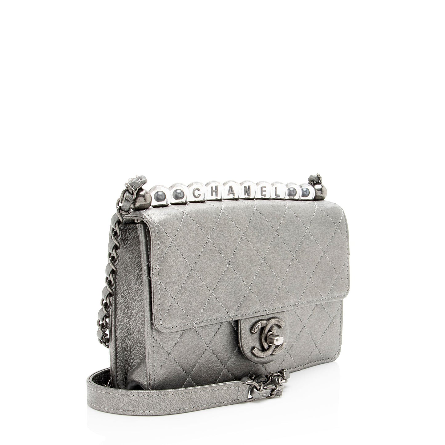 Chanel Metallic Lambskin Chic Pearls Small Flap Bag