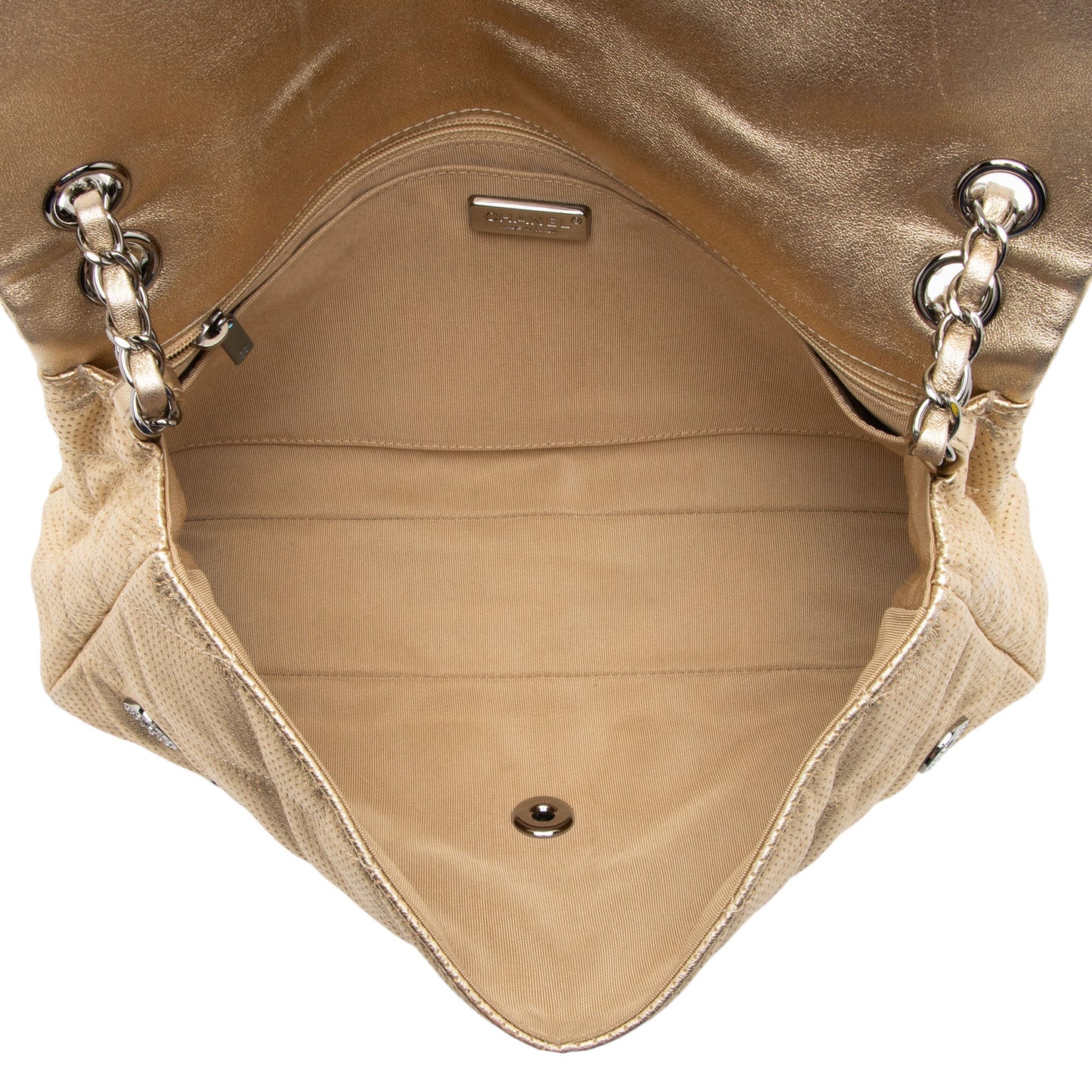 Chanel Metallic Perforated Lambskin CC Medals Medium Flap Bag (SHF-5oF95y)