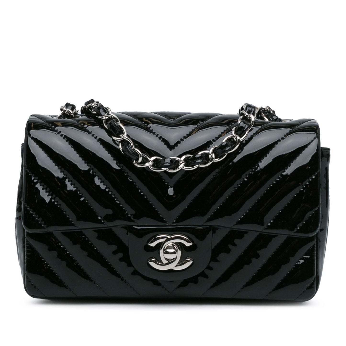 Luxury Chanel Mini Rectangular Classic Chevron Patent Single Flap (SHG-3MlT53)