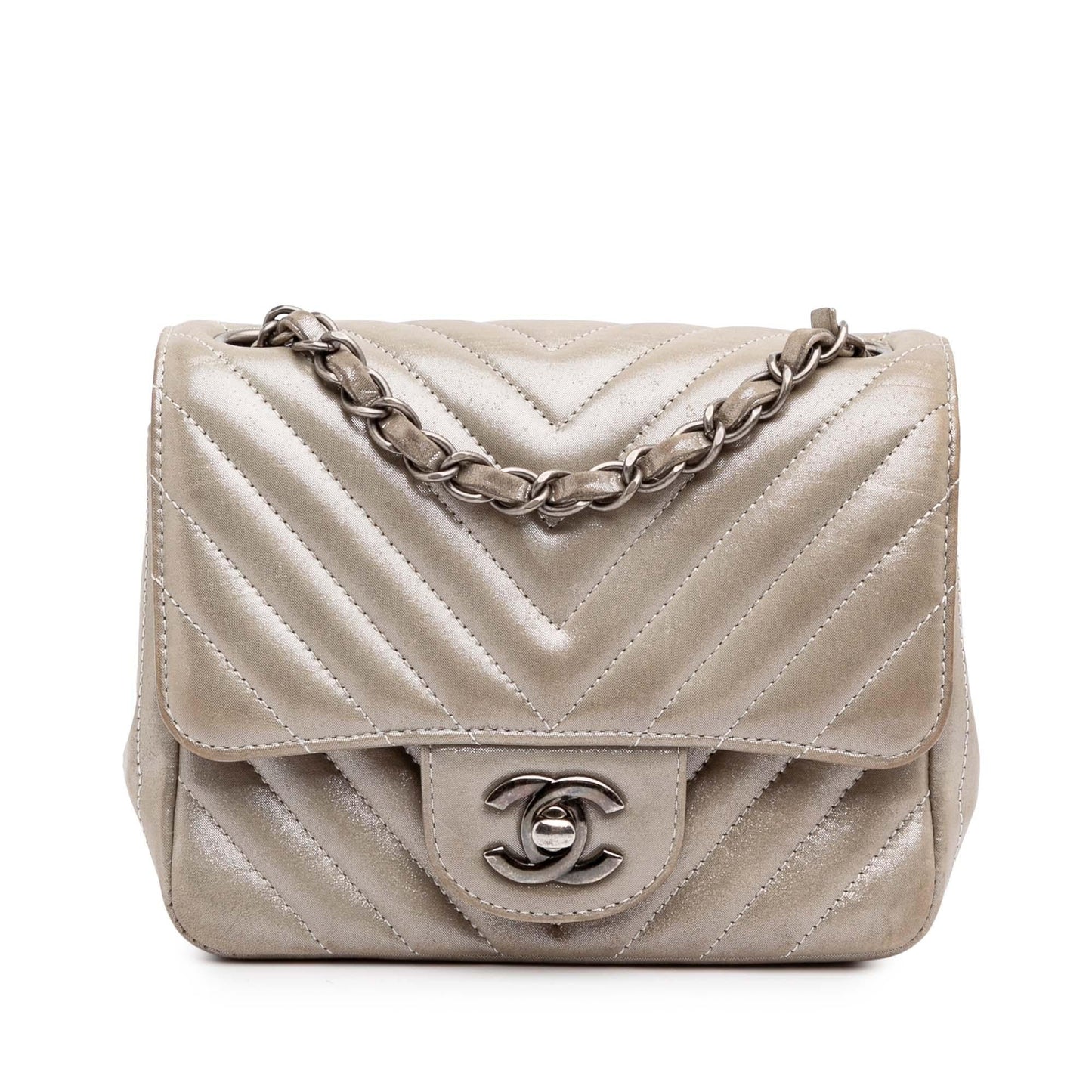 Chanel Mini Square Classic Chevron Iridescent Lambskin Single Flap