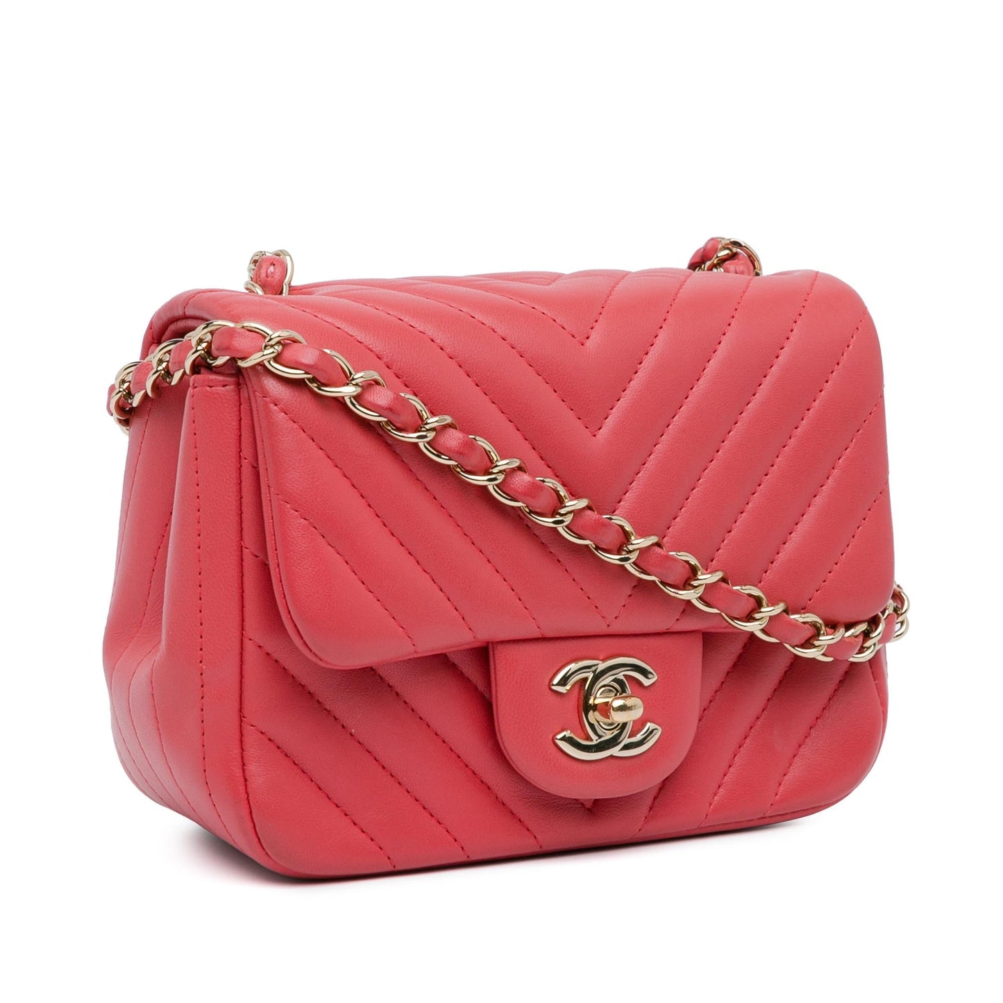 Chanel Mini Square Classic Chevron Lambskin Flap (SHG-8Ryymc)