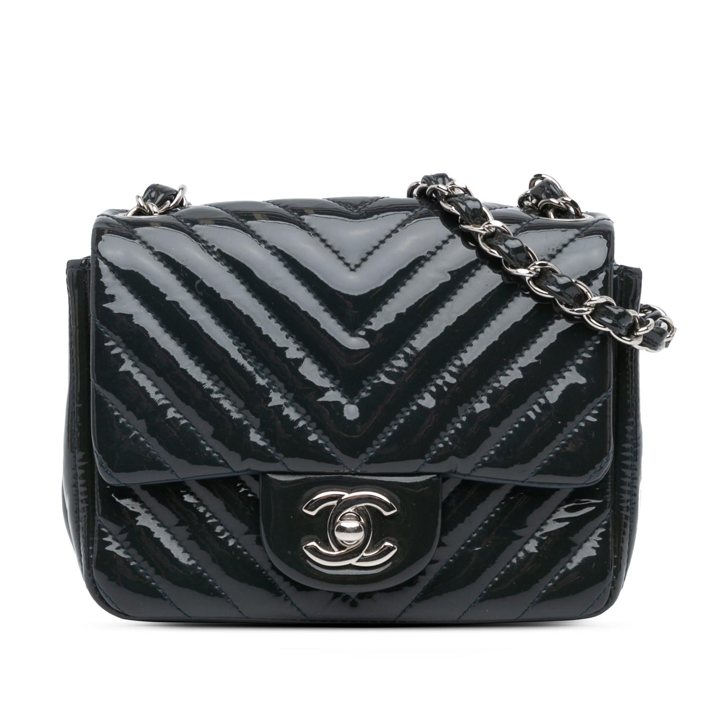 Chanel Mini Square Classic Chevron Patent Single Flap