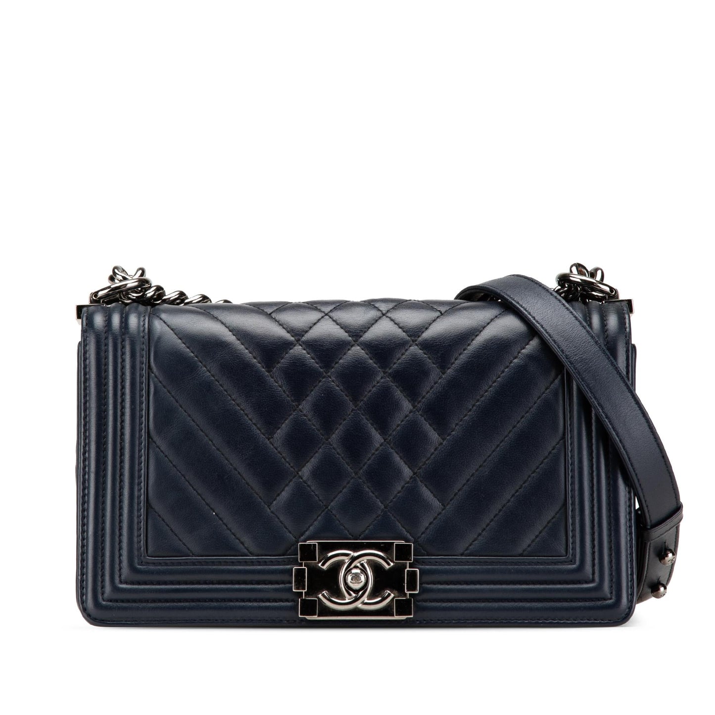 Chanel Old Medium Chevron and Diamond Quilted Lambskin Boy Flap