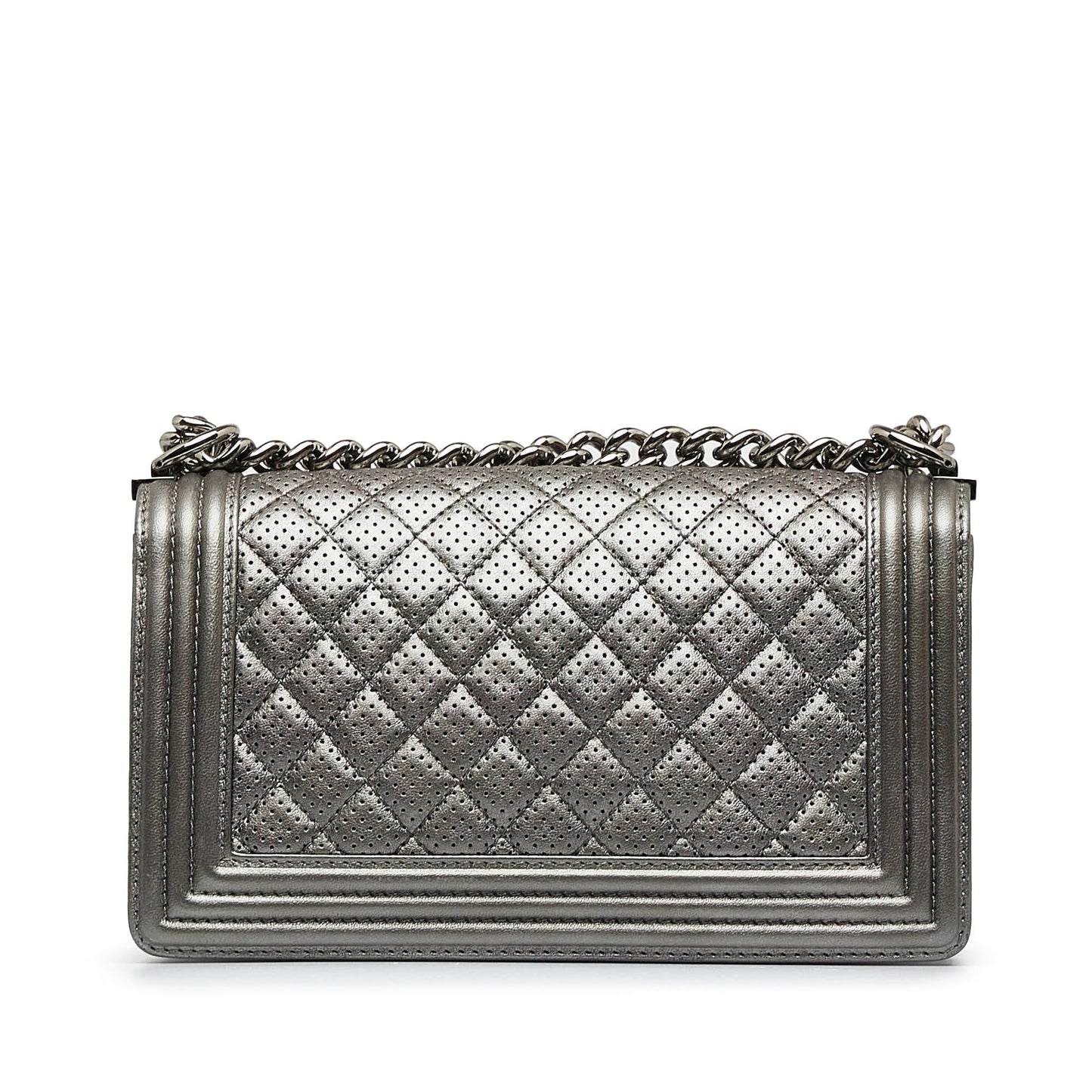 Chanel Old Medium Quilted Perforated Metallic Lambskin Boy Flap