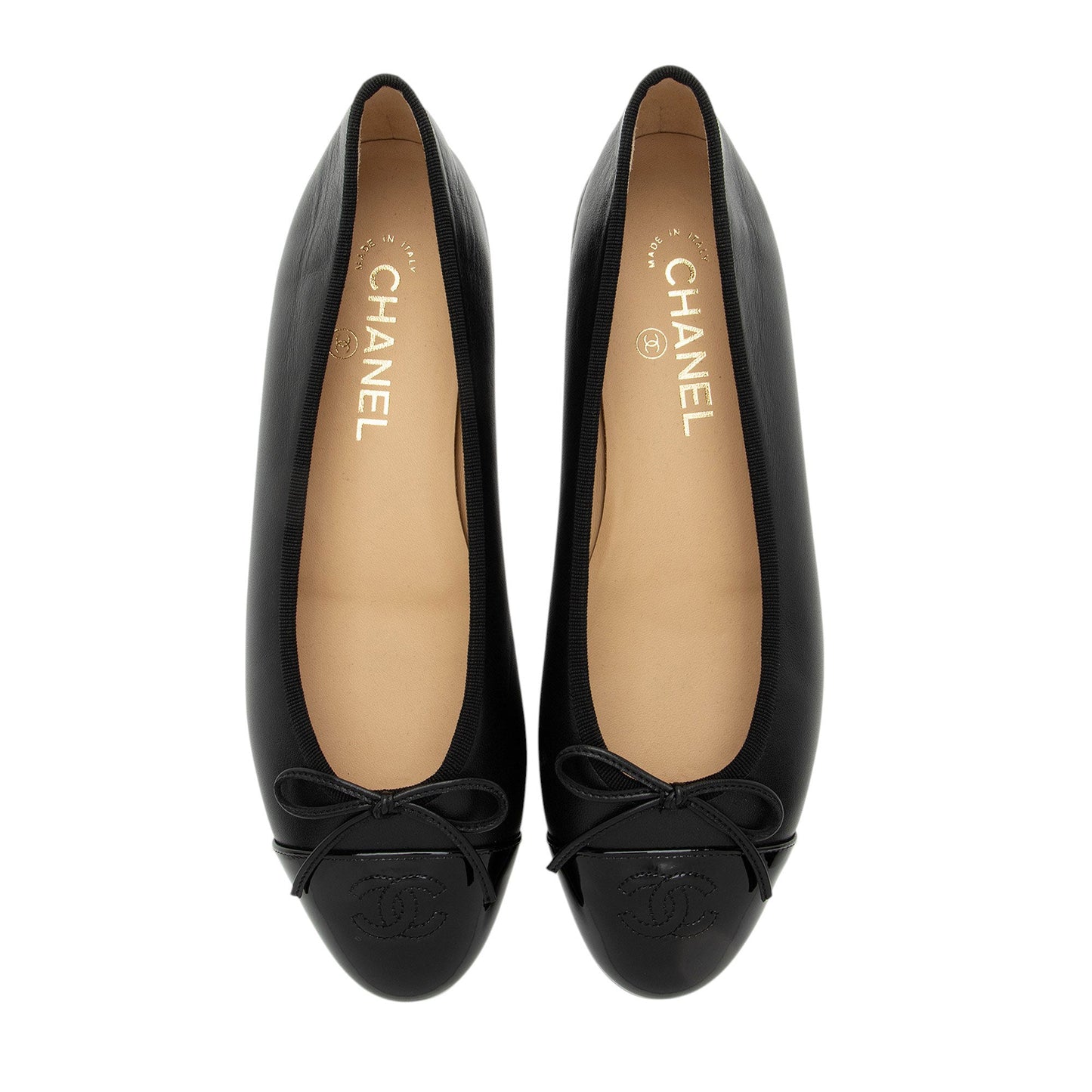 Chanel Patent Calfskin CC Cap Toe Ballet Flats - Size 10.5 / 40.5