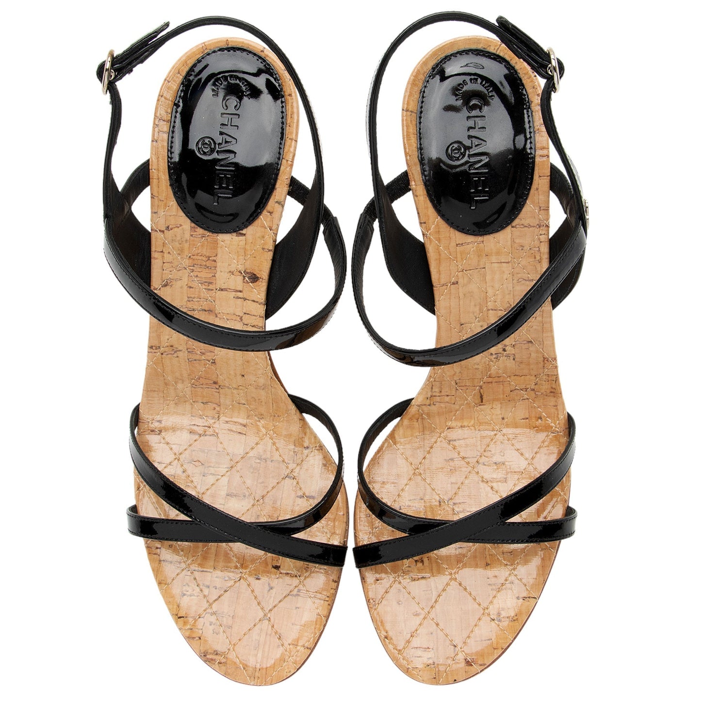 Luxury Chanel Patent Leather CC Slingback Sandals - Size 8 / 38 (SHF-pbADI5)