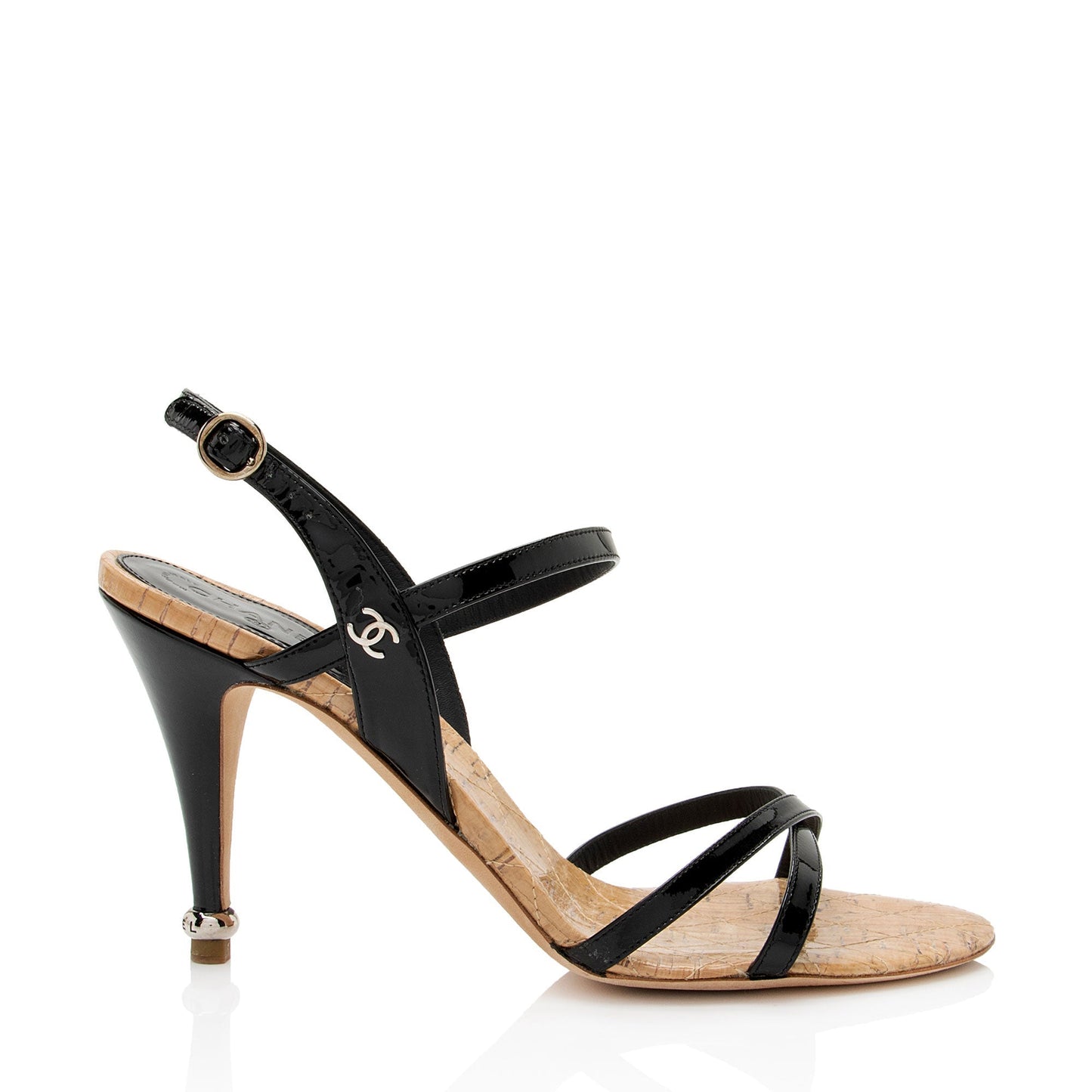 Luxury Chanel Patent Leather CC Slingback Sandals - Size 8 / 38 (SHF-pbADI5)