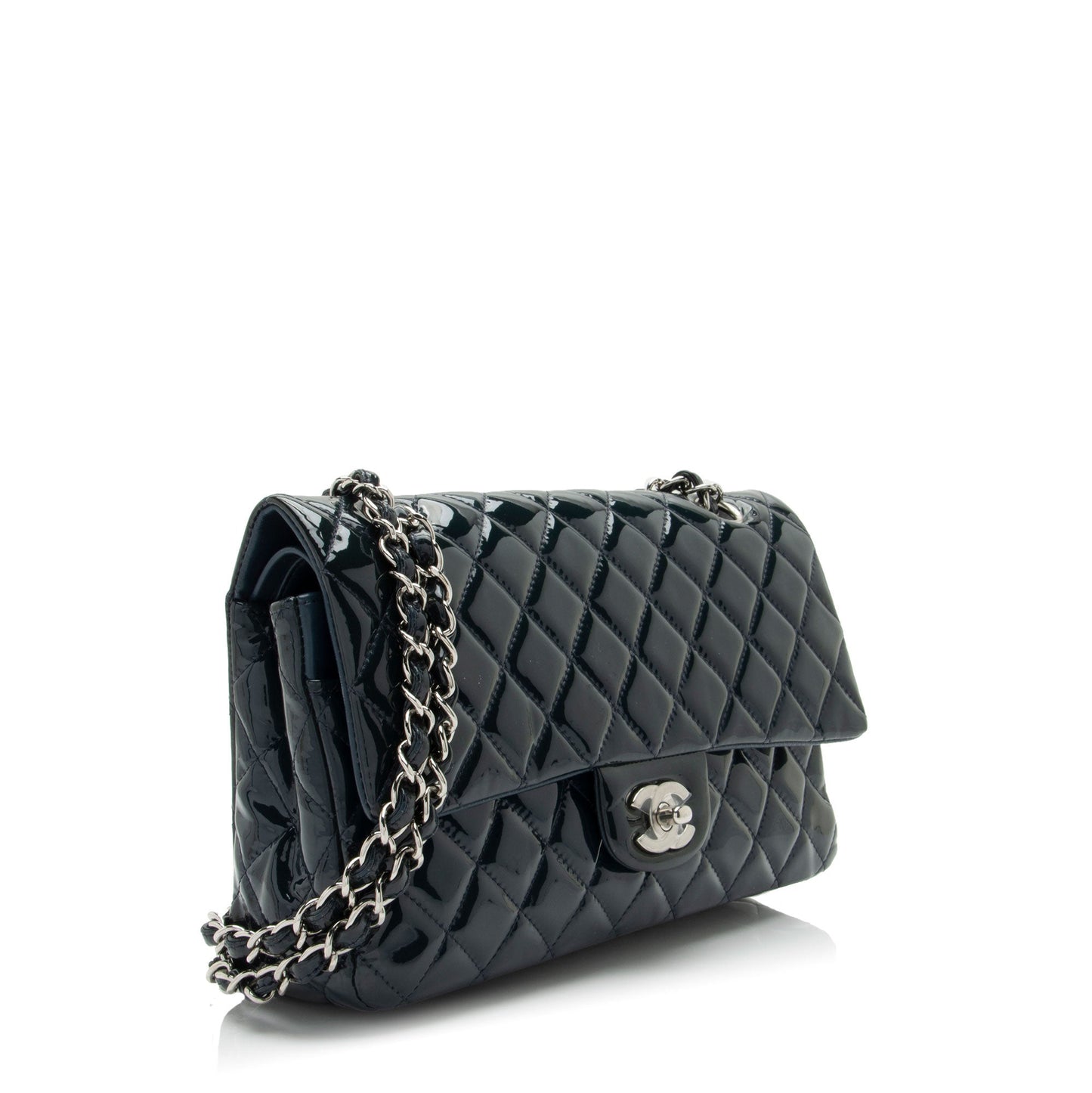 Chanel Patent Leather Classic Medium Double Flap Bag (SHF-lLuqxa)