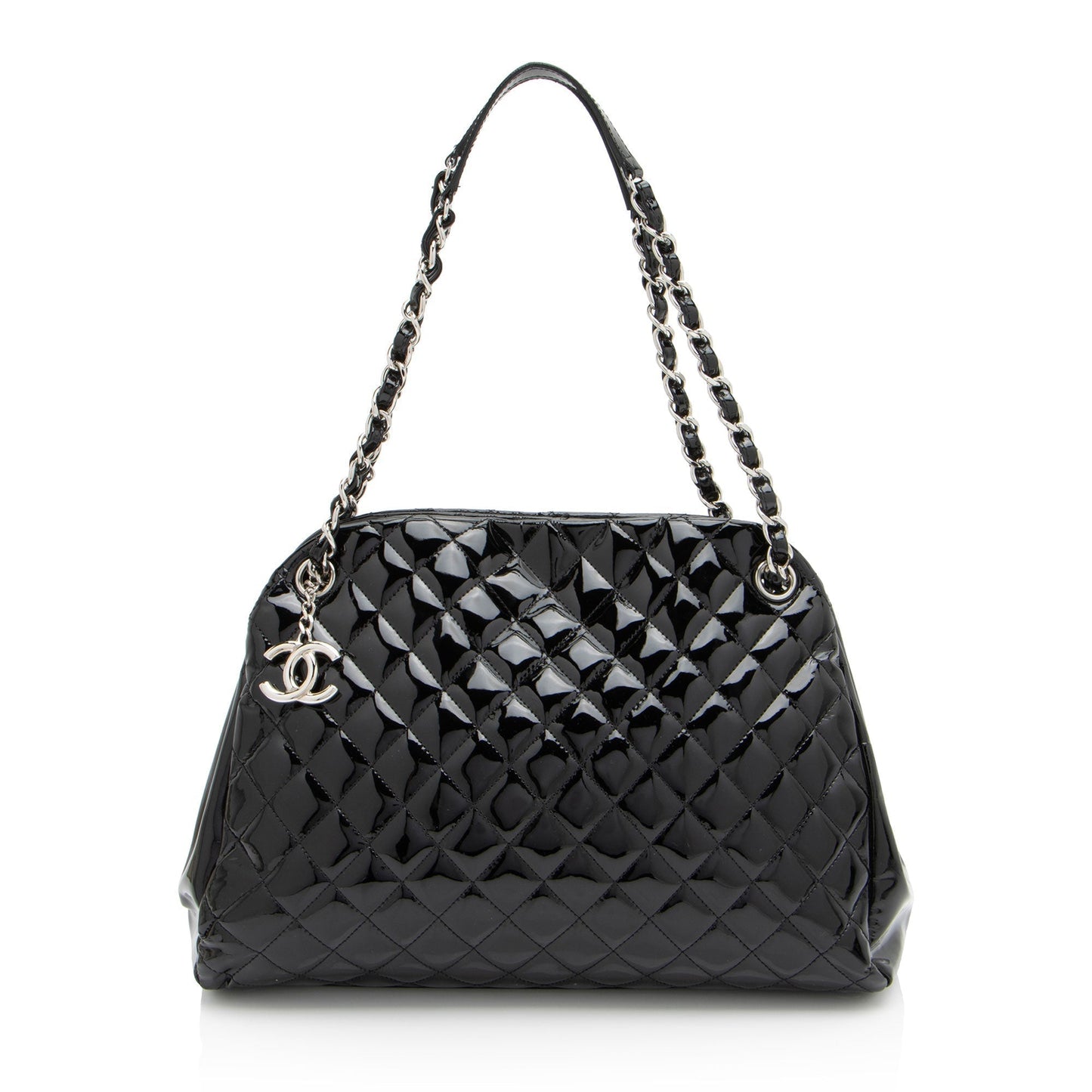Luxury Chanel Patent Leather Just Mademoiselle Large Bowler Bag (SHF-ELuN7V)